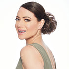 Woman wearing a Clip On Pouf in Chestnut