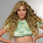 Woman wearing a Curly Girlie Wig in Glazed Mocha - View from the front