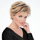 Woman wearing a Flirty Flip Wig in Golden Wheat - View from the front