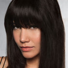 Woman wearing Human Hair Clip In Bang in Dark Brown