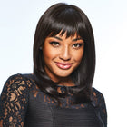 Woman wearing Long With Layers Wig in Ebony - View from the front