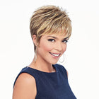 Woman wearing Pretty Short Pixie Wig in Glazed Mocha - View from the front