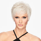 Woman wearing Short Shag Wig in Silver Mist - View from the front