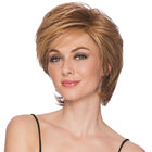 Woman wearing Short Tapered Crop Wig in Ginger Blonde - View from the front