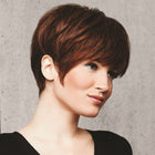 Woman wearing Short Textured Pixie Cut Wig in Glazed Cinnamon - Right side profile view