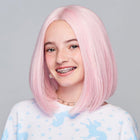 Young girl wearing Sweetly Pink Childrens Wig - View from the front