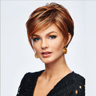 Woman wearing Take It Short Wig in Glazed Hazelnut - View from the front