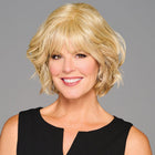 Woman wearing Top Beach Waves Topper in Golden Wheat - View from the front