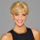 Woman wearing Top Curls Topper in Golden Wheat - View from the front